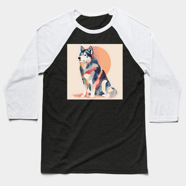 70s Alaskan Malamute Vibes: Pastel Pup Parade Baseball T-Shirt by NatashaCuteShop